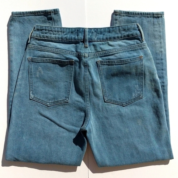 PacSun Retro Distressed Medium Blue High Rise Cropped Straight Leg Mom Jeans 25 - Picture 5 of 16